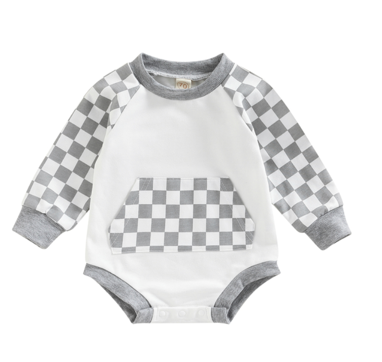 Grey Checker Longsleeve Onsie