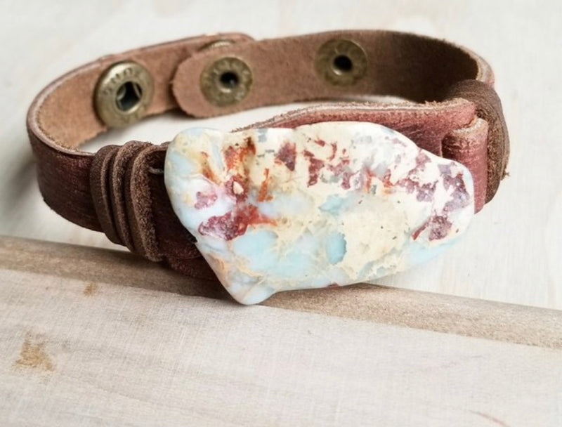 Aqua Terra Slab on Narrow Leather Cuff Bracelet