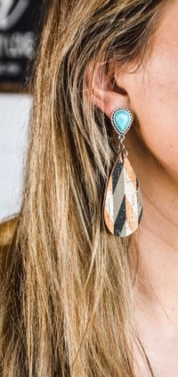 Aztec Leather Natural Turquoise Post Earrings