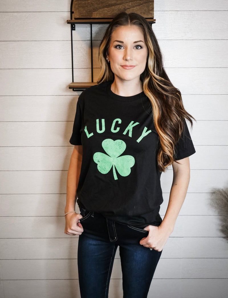 Lucky Graphic Top- Black