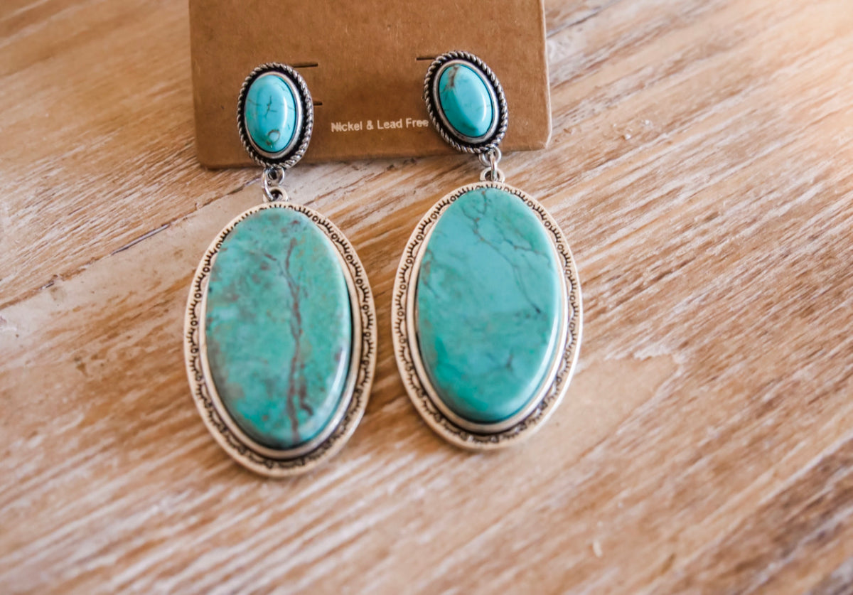 Flat Top Natural Turquoise Post Earring