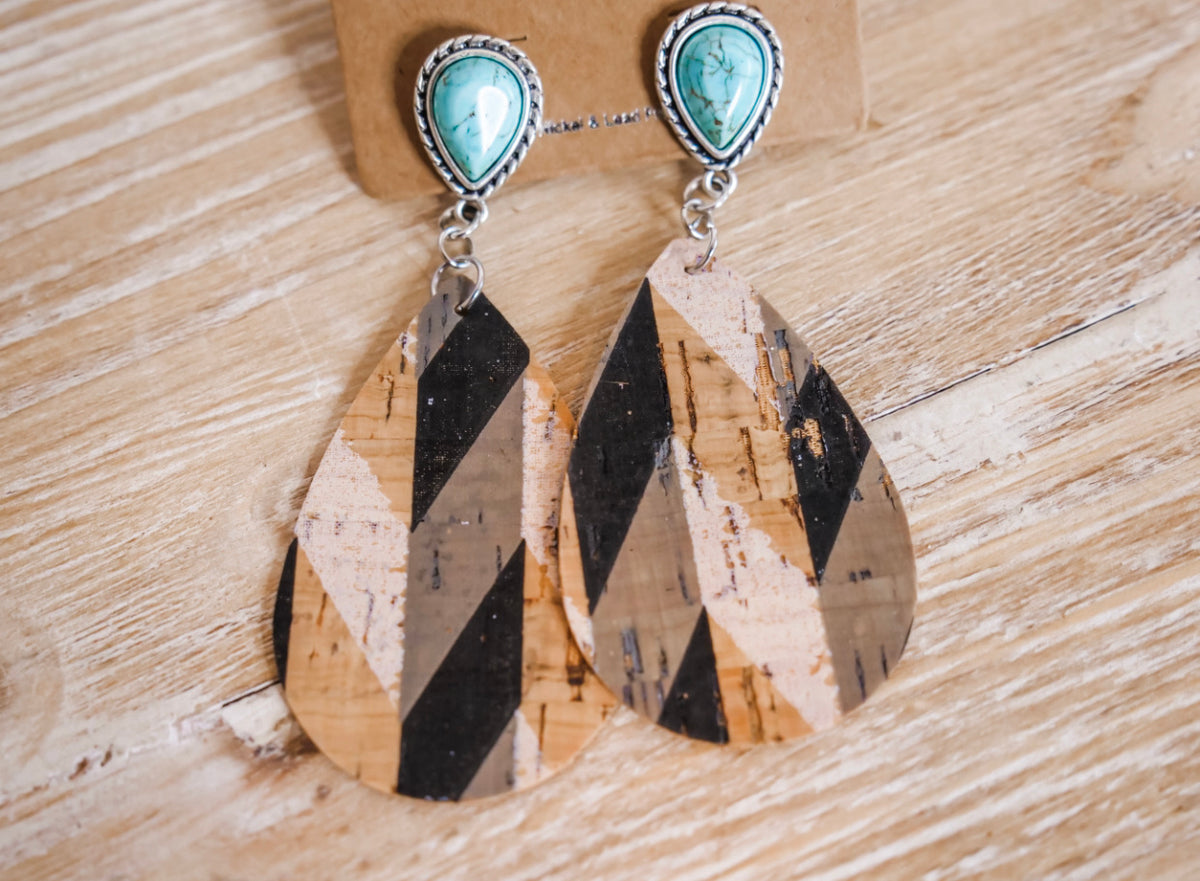 Aztec Leather Natural Turquoise Post Earrings