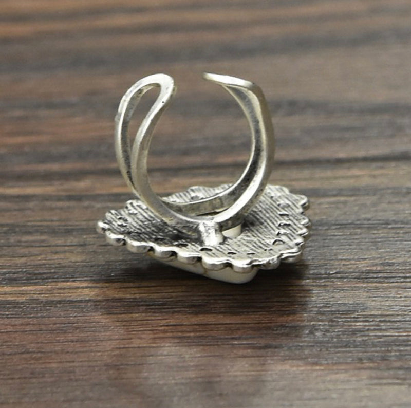 Natural White Turquoise Adjustable Ring with Double Band
