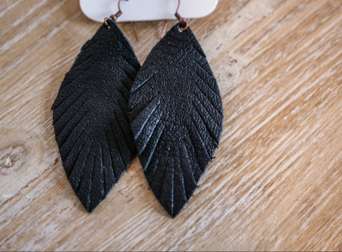 Black Suede Feather Earrings