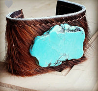 Leather Cuff Leather Tie Brown and Turquoise Slab