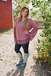 Lace Detail Wide Bell Sleeve Textured Knit Tunic