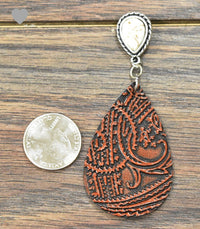 Tooled Leather, Natural White Turquoise Post Earrings