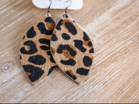 Leather Oval Earrings in Leopard Print Hair on Hide