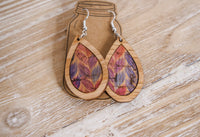 Wood Teardrop Earrings with Rainbow Braid Print Cork