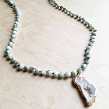 Frosted Sesame with White Druzy Pendant Necklace